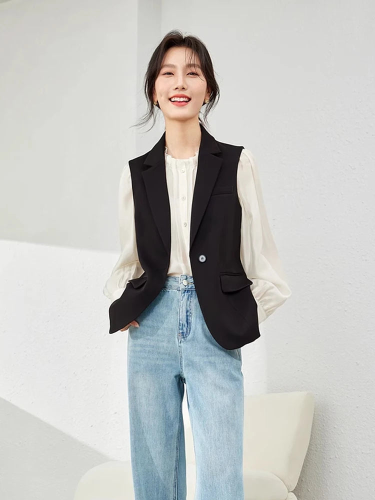 Black Notched Waistcoat Sleeveless Blazer