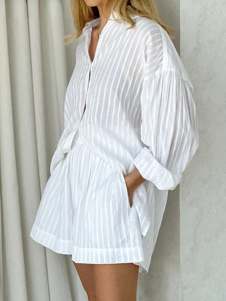Lapel Stripe Jacquard 2-Piece Cozy Set