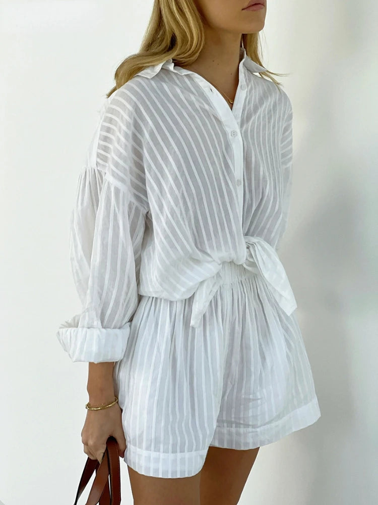 Lapel Stripe Jacquard 2-Piece Cozy Set
