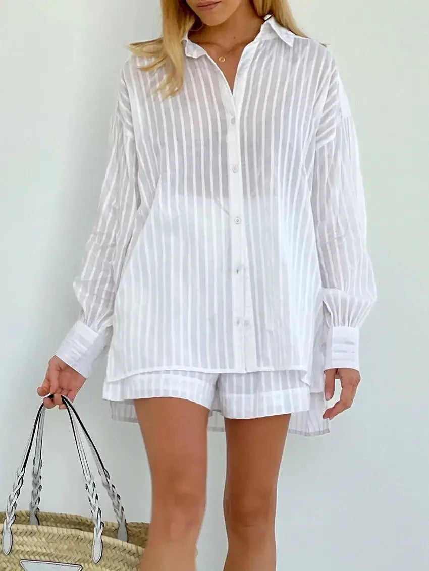 Lapel Stripe Jacquard 2-Piece Cozy Set
