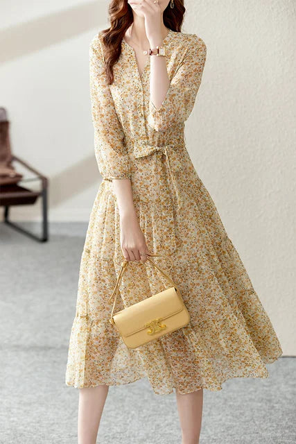 Floral A-Line V-Neck Party Dress