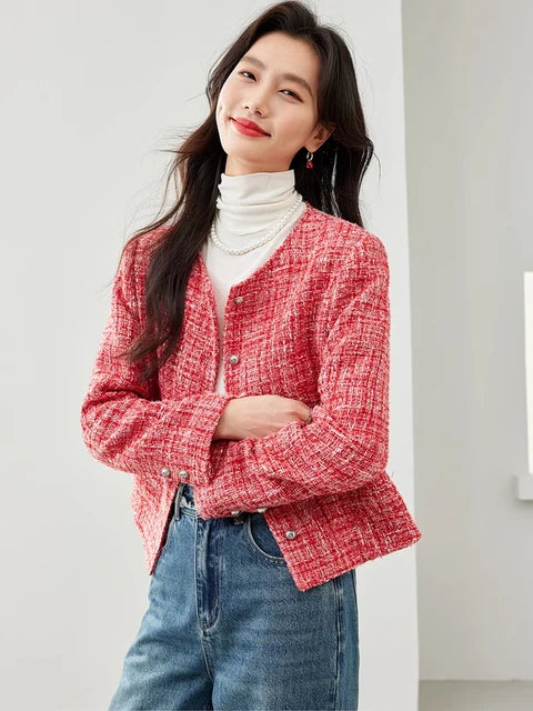 Stylish O-neck Chic Tweed Jacket