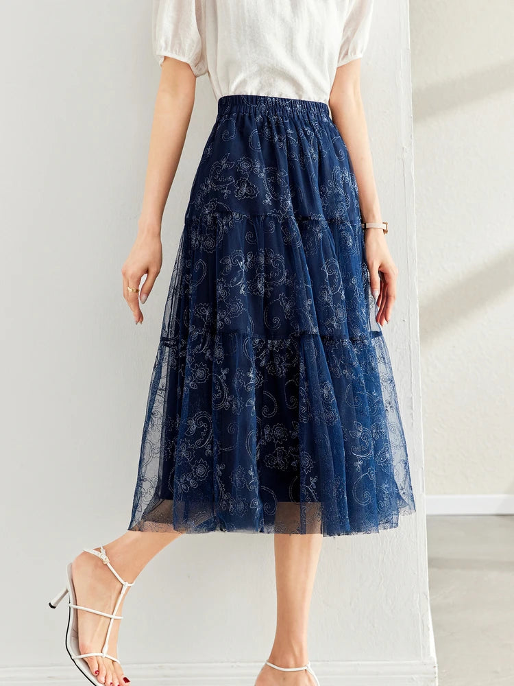 French Floral A-Line Skirt