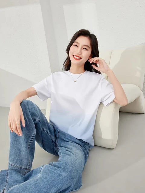 Chic Gradient Round Neck Short