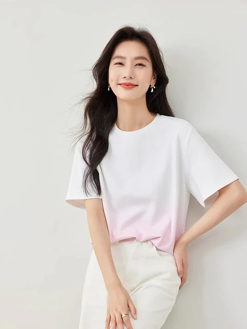 Chic Gradient Round Neck Short