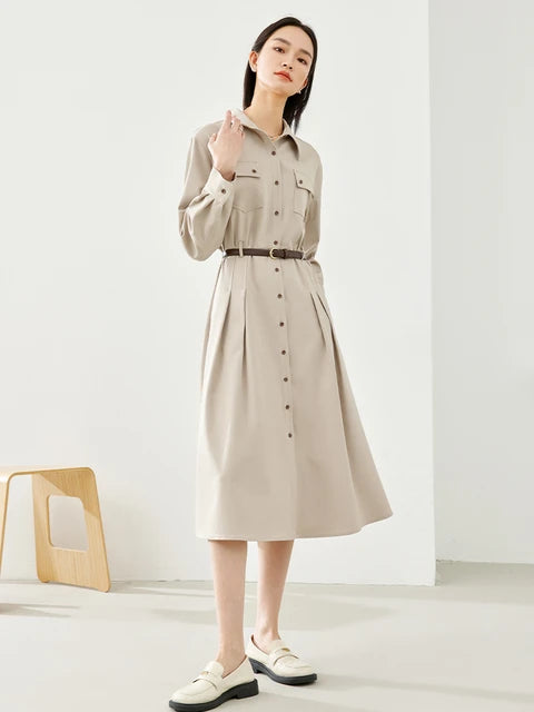 Elegant  Shirt Dress with Leather Belt