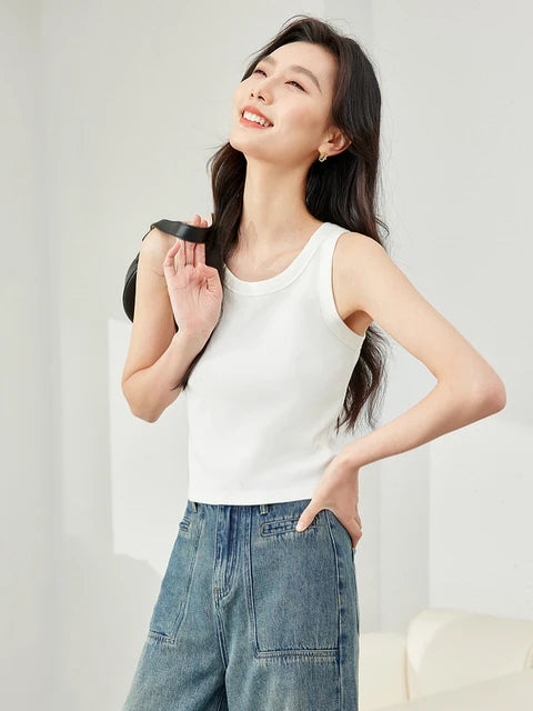 Slim White Knit Tank