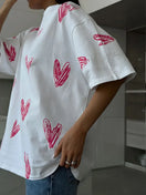 Switch Heart Print Casual Cotton Women&#39;s T-Shirt 3 image