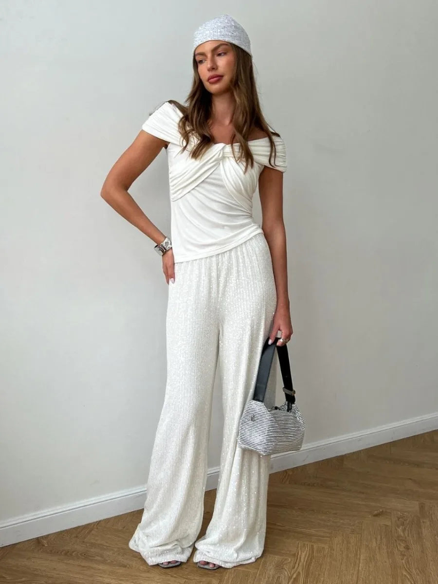 Wolfeel Off-Shoulder Bodycon Crop Tee