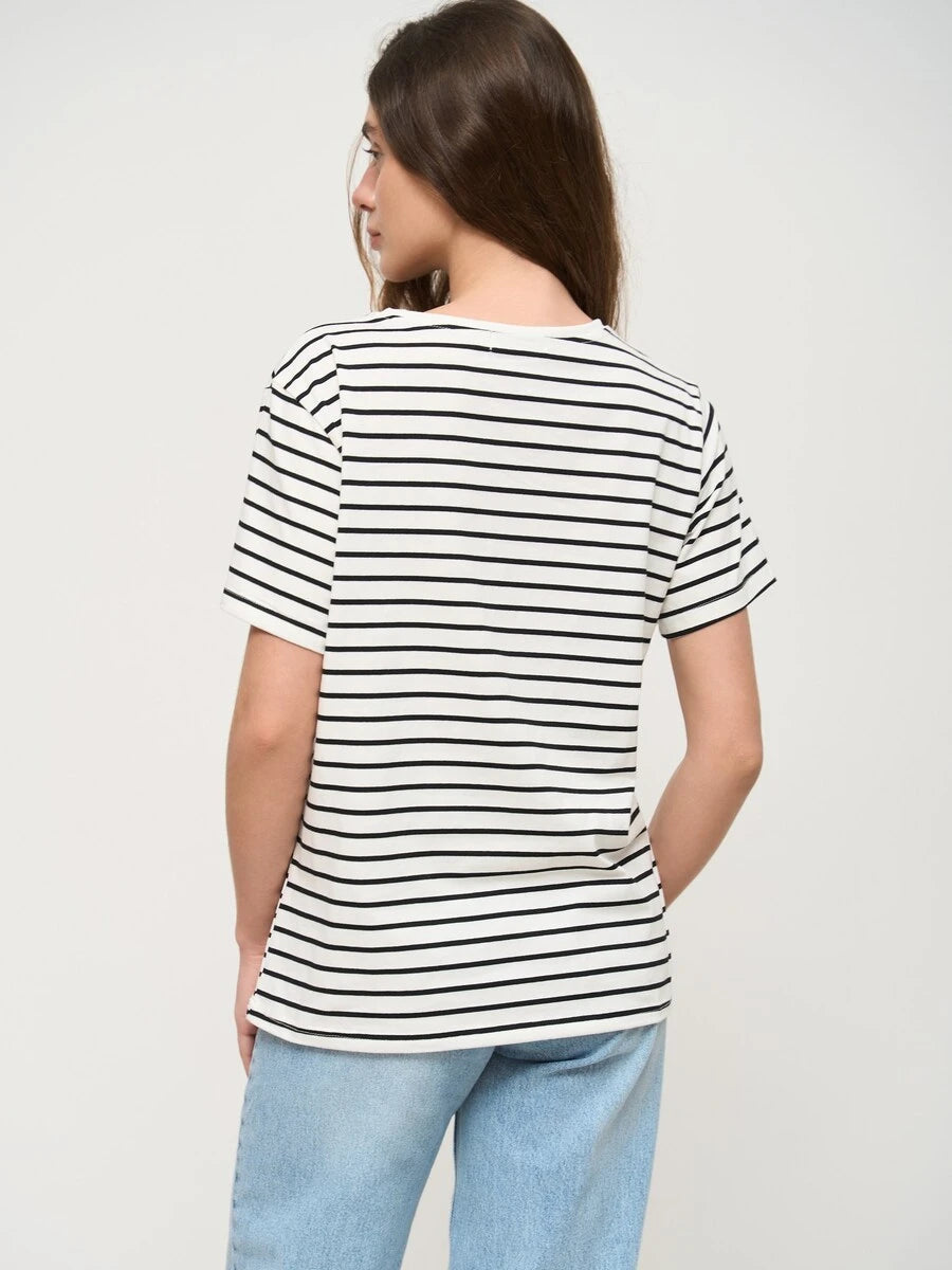 Women's Summer Striped Knit Cotton Tee