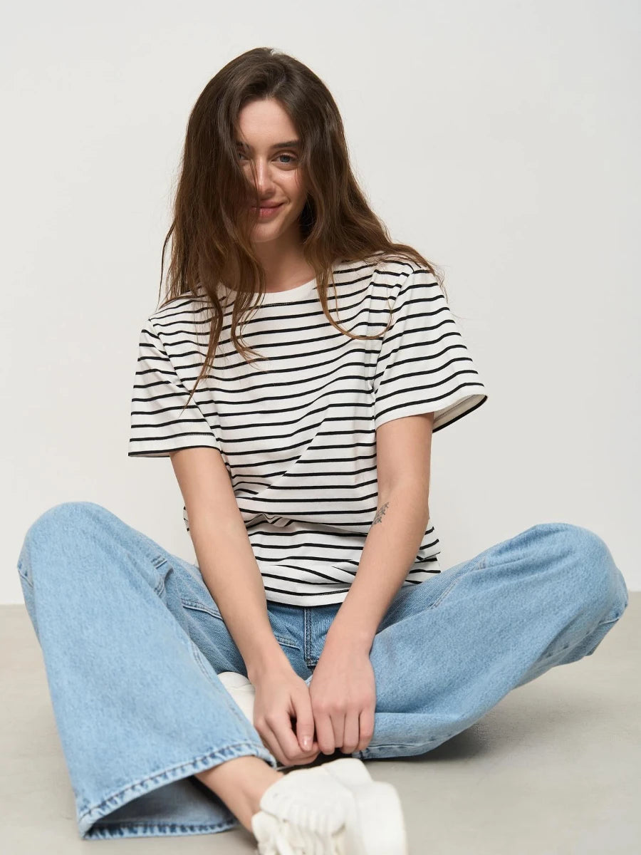 Women's Summer Striped Knit Cotton Tee