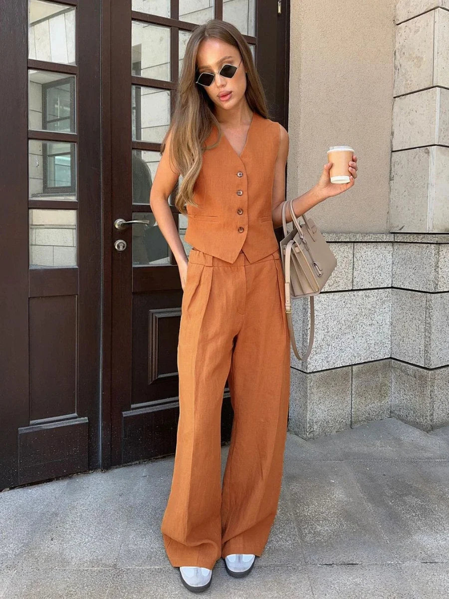 Chic Linen-Cotton Women's Office Suit
